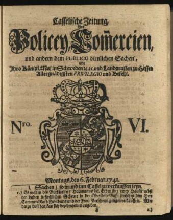Nro. VI, Montags, den 6. Februar 1741