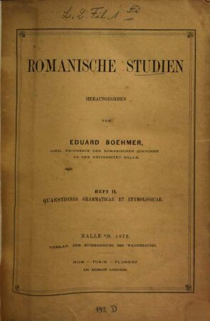 Romanische Studien. 1, 1 = H. 1 - 5. 1871/75 (1875)