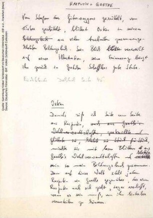 Notizen, handschriftlich von Volker Schlöndorff.