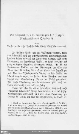 Die verschiedenen Benennungen des jetzigen Markgrafthums Oberlausitz