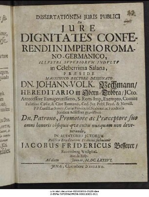 Dissertationem Iuris Publici De Iure Dignitates Conferendi In Imperio Romano-Germanico