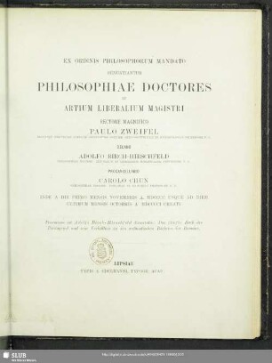 1900/01: Ex Ordinis Philosophorum mandato renuntiantur philosophiae doctores et artium liberalium magistri