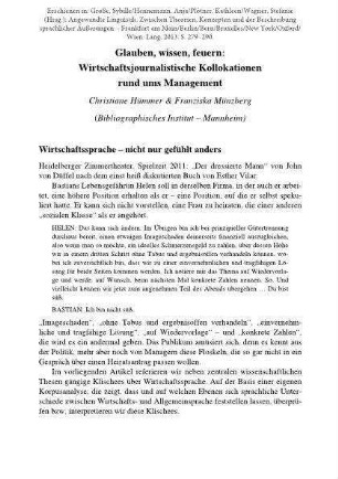 Glauben, wissen, feuern: Wirtschaftsjournalistische Kollokationen rund ums Management