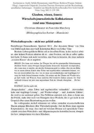 Glauben, wissen, feuern: Wirtschaftsjournalistische Kollokationen rund ums Management