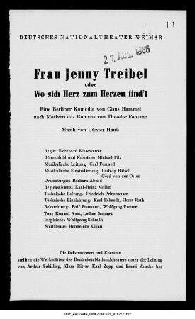 Frau Jenny Treibel oder Wo sich Herz zum Herzen find't
