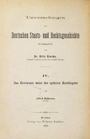Das Heerwesen unter den späteren Karolingern
