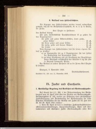 IX. Zucker und Saccharin
