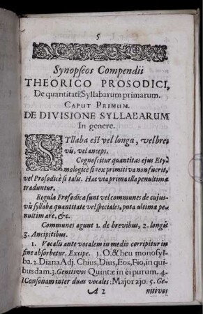 Caput Primum. De Divisione Syllabarum In genere