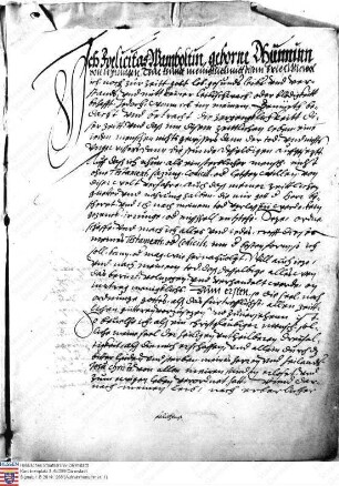 Testament der Felicitas Wambold geb. Dhun v. Leiningen: sie vermacht alle ihre Besitzungen Philipp Wambold