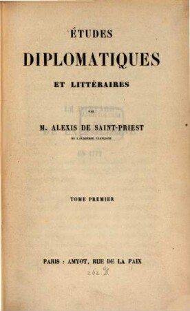Études diplomatiques et littéraires. 1
