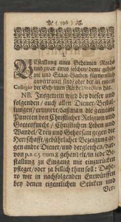 I. Bestallung eines Geheimen Raths [...]