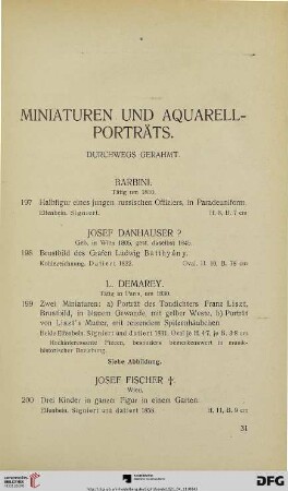Miniaturen und Aquarellporträts (Nr. 197-221)