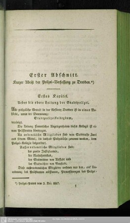 Erste Abschnitt. Kurzer Abriß der Polizei-Verfassung zu Dresden