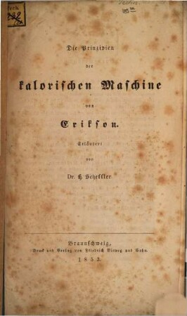 Die Prinzipien der kalorischen Maschine von Erikson