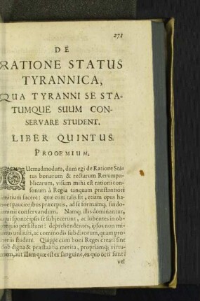 De Ratione Status Tyrannica, [...] Liber Quintus.