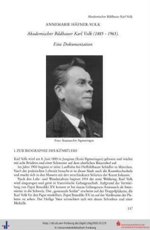 Akademischer Bildhauer Karl Volk (1885-1965). Eine Dokumentation.