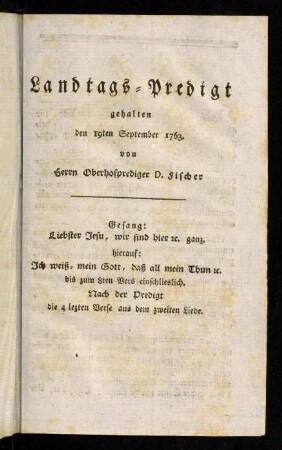 3-18, Landtags-Predigt gehalten den 19ten September 1763