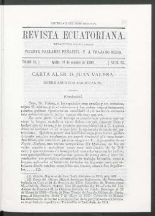 Carta al Sr. D. Juan Valera sobre asuntos americanos