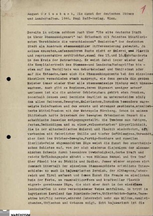 Walter Passarge: August Griesebach, Die Kunst der deutschen Stämme und Landschaften 1946