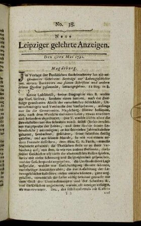 No. 38. Den 13ten Mai 1791.