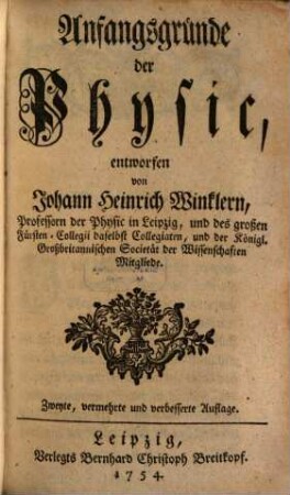 Anfangsgründe der Physic