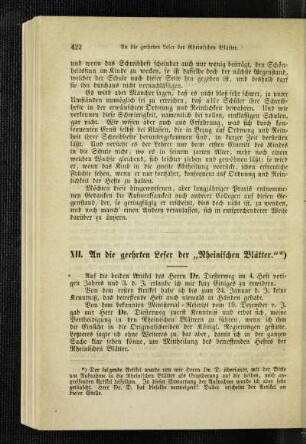 An die geehrten Leser der "Rheinischen Blätter"