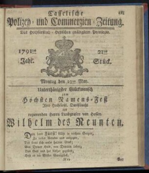 21tes Stueck, Montag den 23ten May. 1791