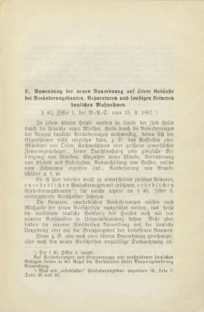 E. Anwendung der neuen Bauordnung auf ältere Gebäude bei Veränderungsbauten, Reparaturen und sonstigen kleineren baulichen Maßnahmen