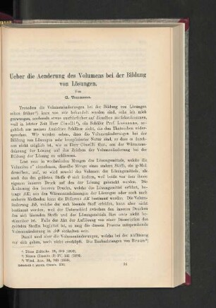 Ueber die Aenderung des Volumens bei der Bildung von Lösungen.
