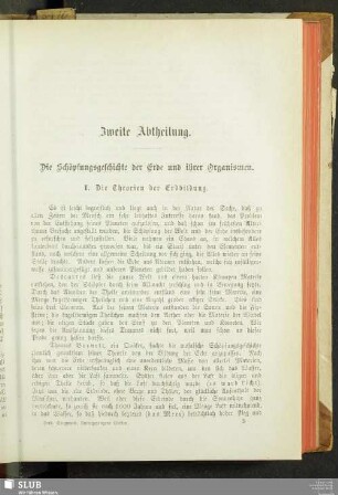 Zweite Abtheilung. Die Schöpfungsgeschichte der Erde und ihrer Organismen