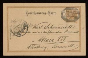 Nr. 11 Postkarte von Samuel Oppenheim an Karl Schwarzschild. Arnau, 18.2.1899