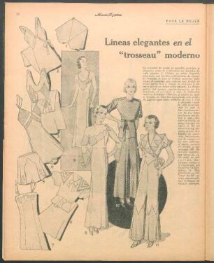 Líneas elegantes en el "trosseau" moderno [Dibujos] : Para la mujer