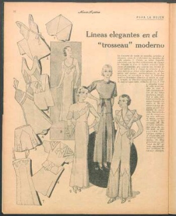 Líneas elegantes en el "trosseau" moderno [Dibujos] : Para la mujer
