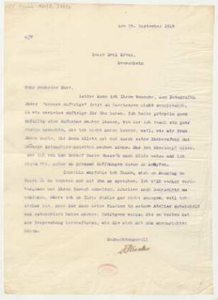 Brief an Emil Kross : 25.09.1914