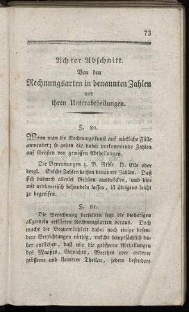 Achter Abschnitt. Von den Rechnungsarten in benannten Zahlen und ihren Unterabtheilungen.