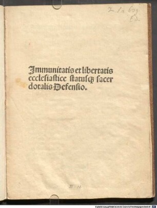 Defensio immunitatis et libertatis ecclesiasticae statusque sacerdotalis