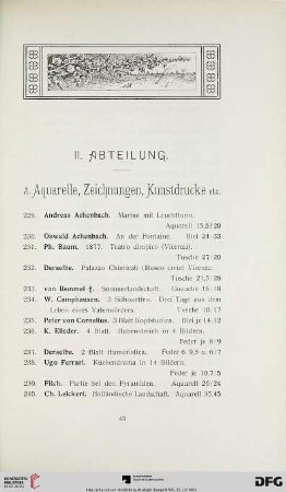 Aquarelle, Zeichnungen, Kunstdrucke (Nr. 229-431)