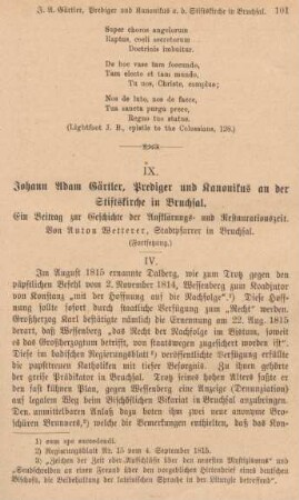 101-114 Johann Adam Gärtler, Prediger udn Kanonikus an der Stiftskirche in Bruchsal : Fortsetzung