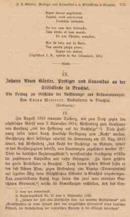 101-114 Johann Adam Gärtler, Prediger udn Kanonikus an der Stiftskirche in Bruchsal : Fortsetzung