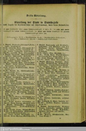 Dritte Abteilung. Einteilung der Stadt