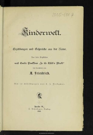 Kinderwelt : Erzählungen und Gespräche aus der Natur