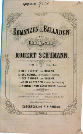 Romanzen und Balladen : für Chor, 3. op. 145