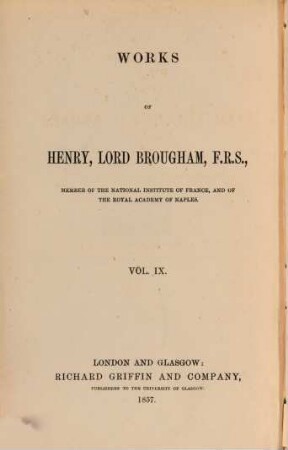 The works of Henry, Lord Brougham. 9