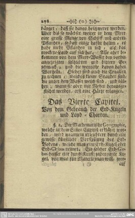 Das Vierte Capitel. Von dem Gebrauch der Erd-Kugeln und Land-Charten