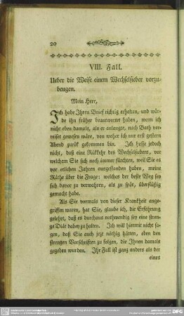 VIII. Fall. Ueber die Weise einem Wechselfieber vorzubeugen