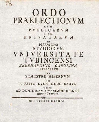 Vorlesungsverzeichnis 1786/87