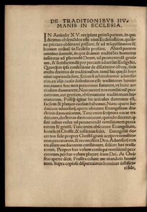 De Traditionibus Humanis In Ecclesia.