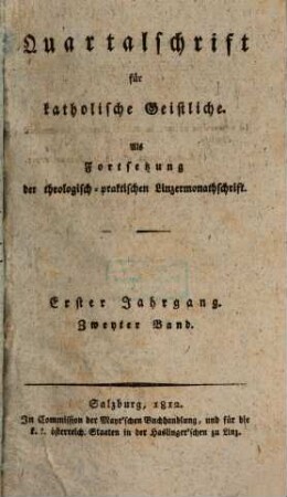 Quartalschrift für katholische Geistliche. 1,2, 1,2. 1812