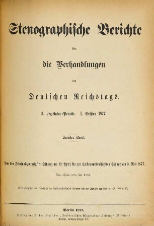 Verhandlungen des Reichstages. Stenographische Berichte. 45. 1877