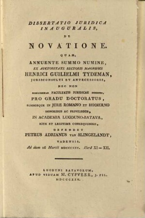 Diss. iur. inaug. de novatione